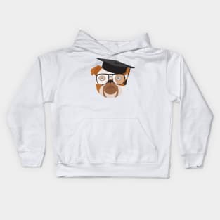 Bulldog With Glasses and University Graduation cap Kids Hoodie